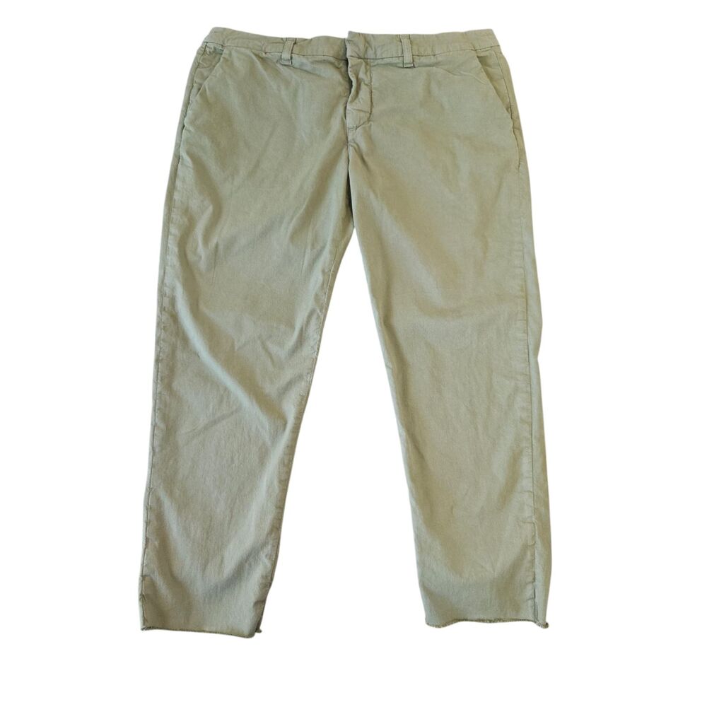 Frank & Eileen Wicklow Italian Chino Pants Size 12 Army Green Raw Hem Flat Front - Picture 3 of 11